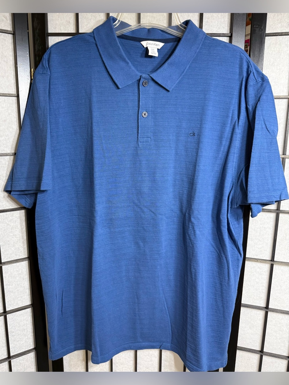 Men's Calvin Klein Blue Short Sleeve Pique Cotton Polo Shirt Size XL